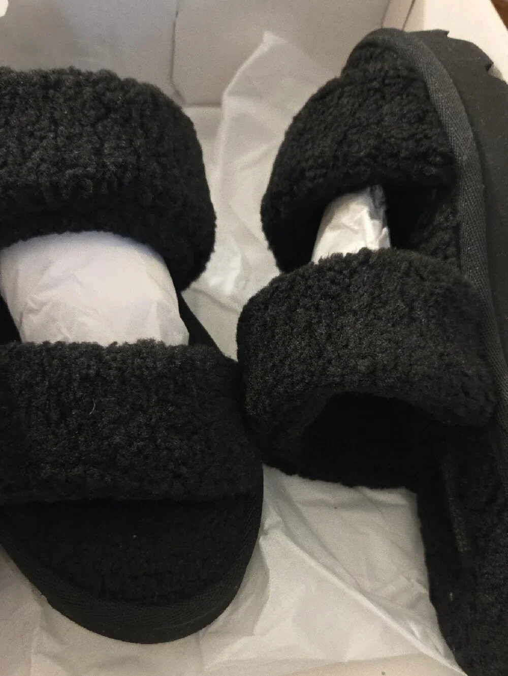 Michael Kors Black Fuzzy Slide Sandals
